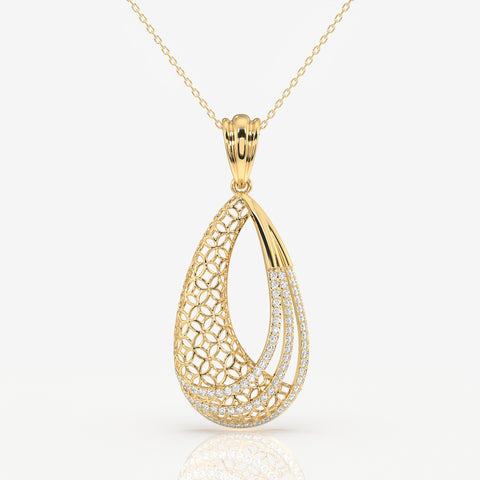 Round Cut Lab Grown Diamond Dina Trellis Fashion 14k Gold Pendant