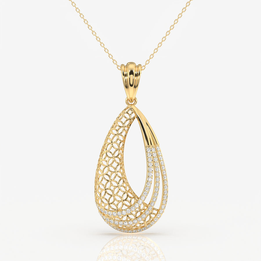 Round Cut Lab Grown Diamond Dina Trellis Fashion 14k Gold Pendant