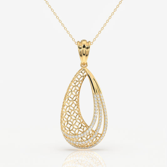Round Cut Lab Grown Diamond Dina Trellis Fashion 14k Gold Pendant