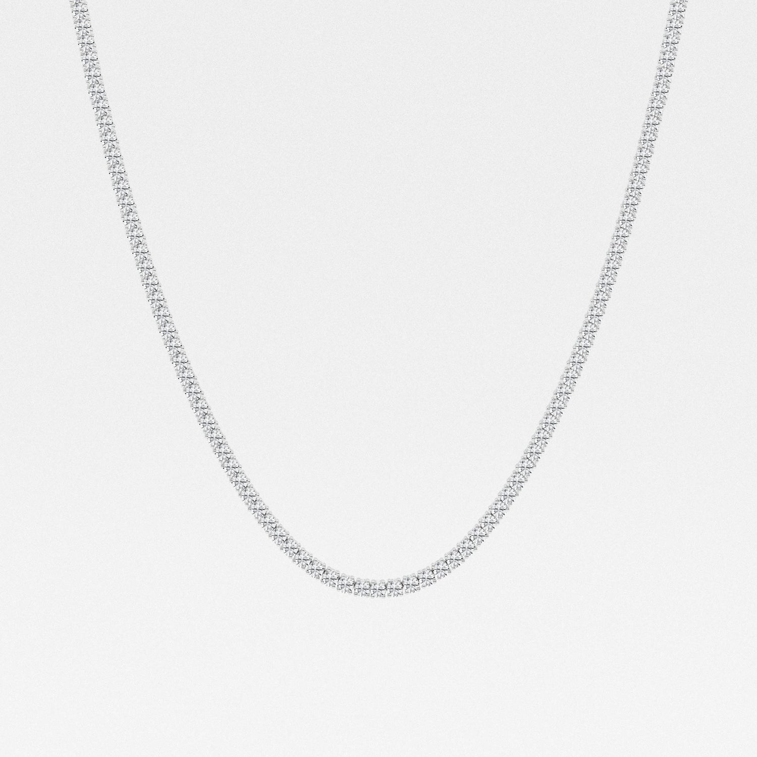 Round Cut Lab Grown Diamond Four Prong Tennis Fashion 14K Gold Necklace