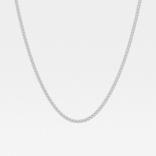 Round Cut Lab Grown Diamond Four Prong Tennis Fashion 14K Gold Necklace