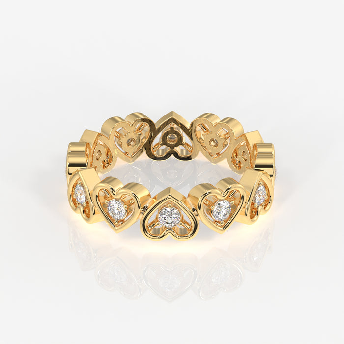 Round Cut Lab Grown Diamond Heart Eternity 18k Gold Band Ring