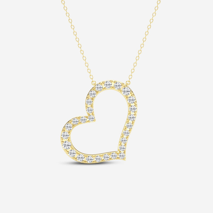Round Cut Lab Grown Diamond Heart Fashion 14k Gold Pendant