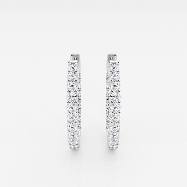 Round Cut Lab Grown Diamond In Out Hoop 14k Gold Earrings