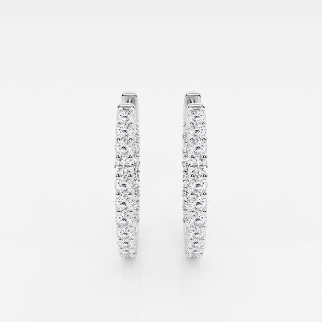 Round Cut Moissanite Diamond In Out Hoop Sterling Silver Earrings