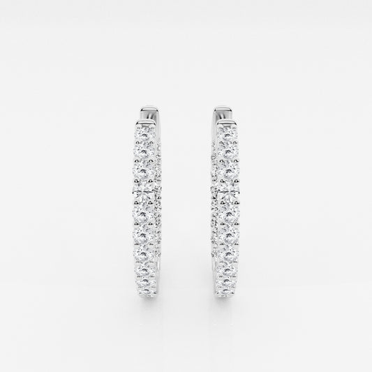Round Cut Lab Grown Diamond In Out Hoop 14k Gold Earrings