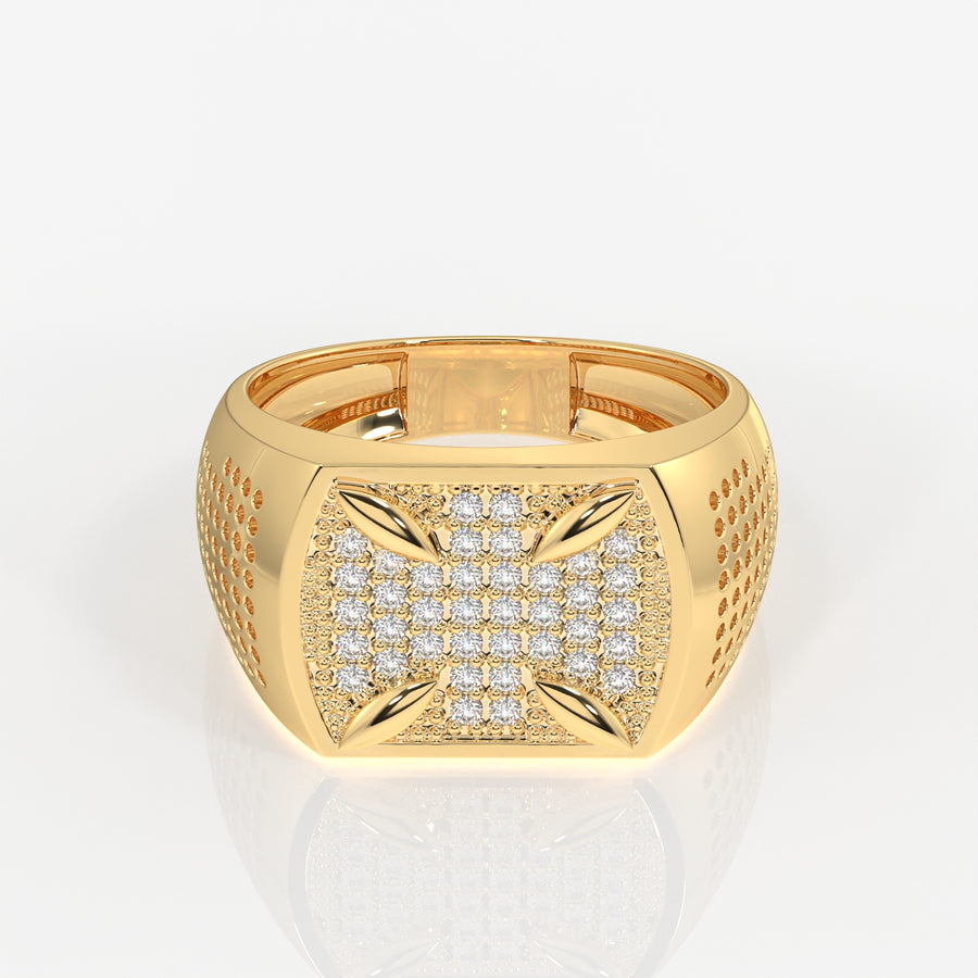 Round Cut Lab Grown Diamond Men's 14k Gold Ring
