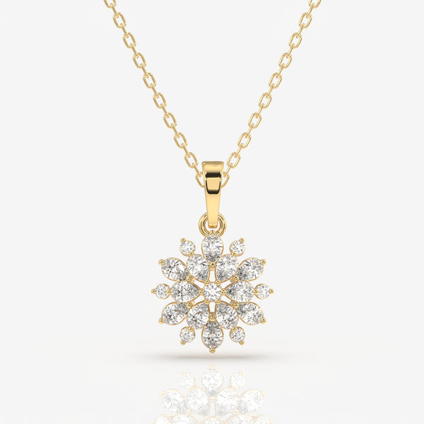 Round Cut Lab Grown Diamond Petal Essence Fashion 14k Gold Pendant