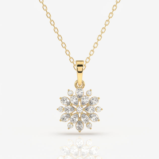 Round Cut Lab Grown Diamond Floral Cluster 14K Gold Pendant