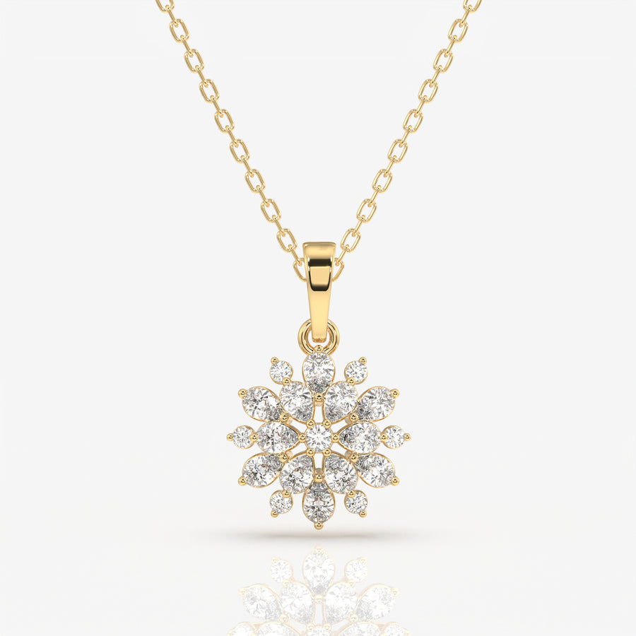 Round Cut Lab Grown Diamond Petal Essence Fashion 14k Gold Pendant
