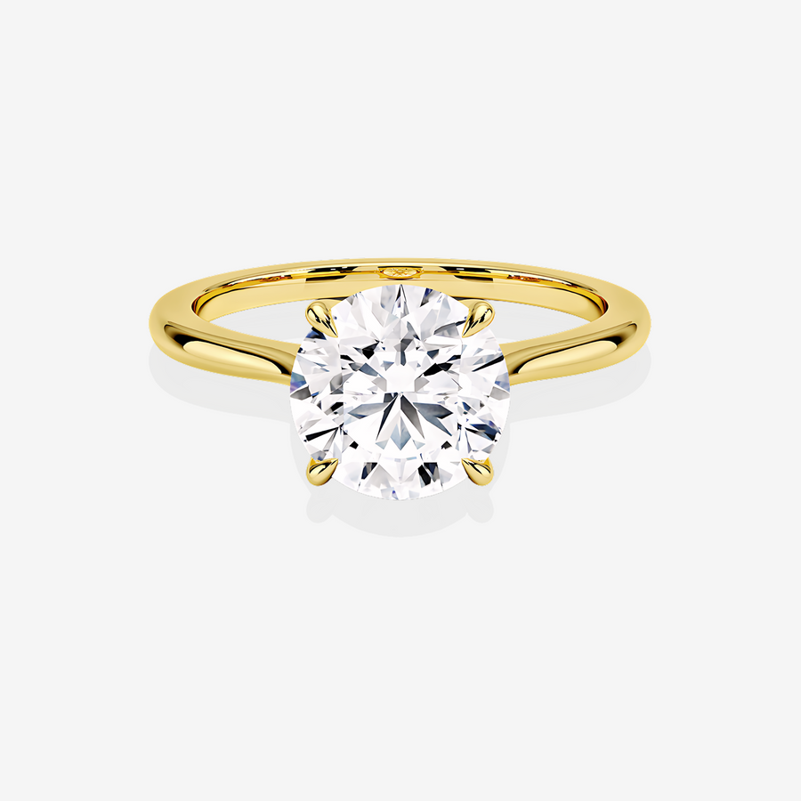 Round Cut Lab Grown Diamond Petite Solitaire Engagement 14k Gold Ring