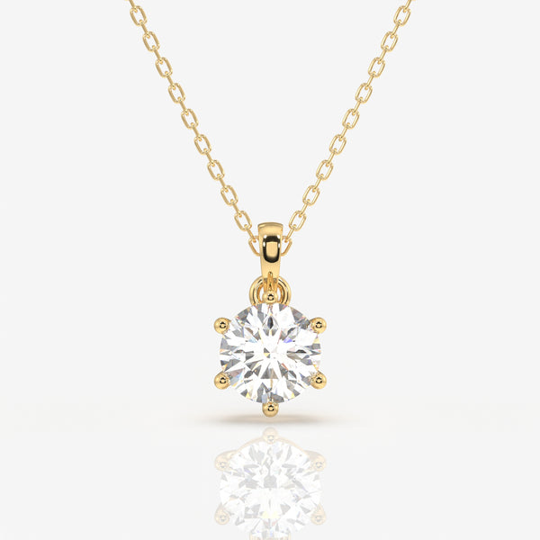 Round Cut Lab Grown Diamond Six Prong 14k Gold Pendant