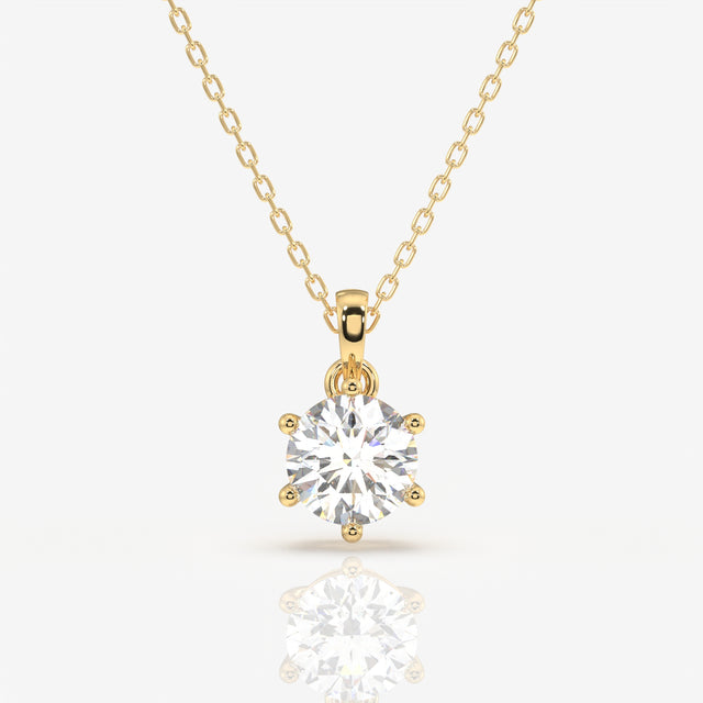 Round Cut Moissanite Diamond Six Prong Sterling Silver Pendant