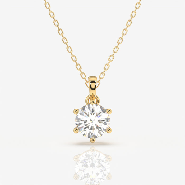 Round Cut Lab Grown Diamond Six Prong 14k Gold Pendant