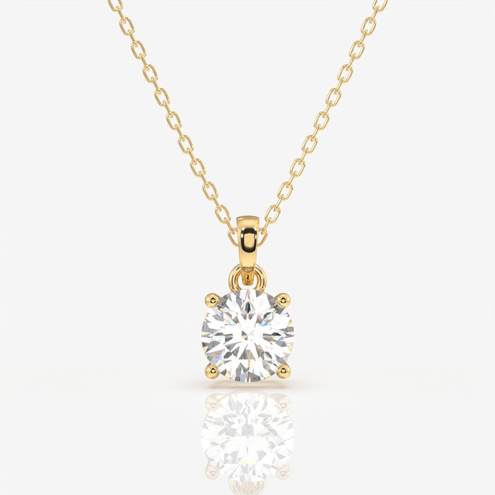Round Cut Lab Grown Diamond Solitaire Four Prongs 14k Gold Pendant