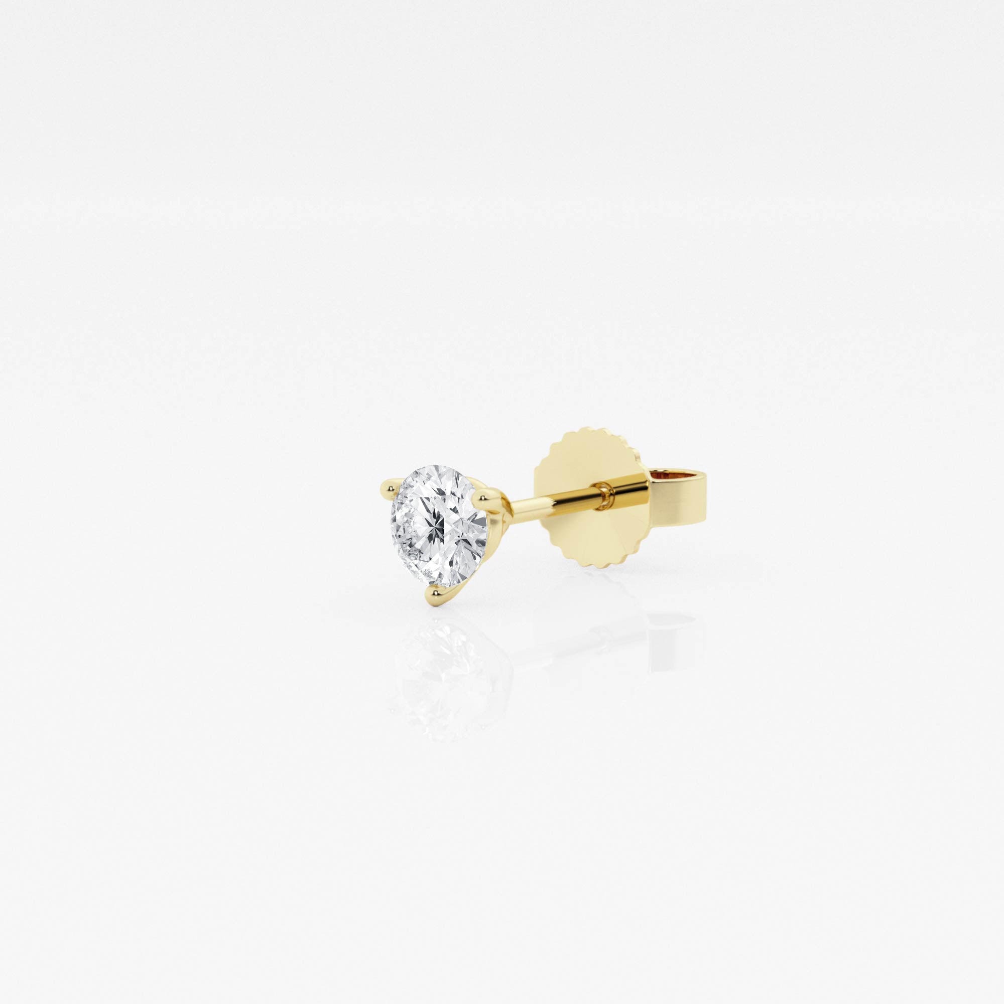 Round Cut Lab Grown Diamond Three Prong Single Stud 14k Gold Earring