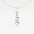 Round Cut Lab Grown Diamond Three Stone Fashion 14k Gold Pendant