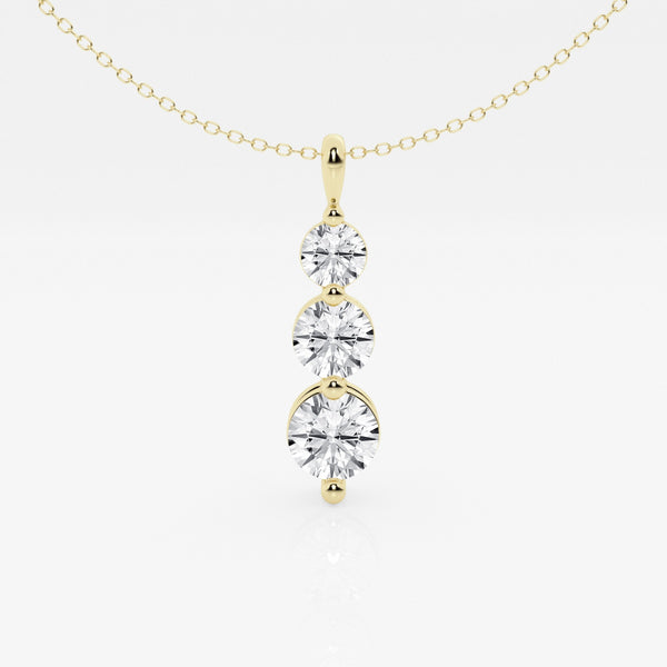 Round Cut Lab Grown Diamond Three Stone Fashion 14k Gold Pendant