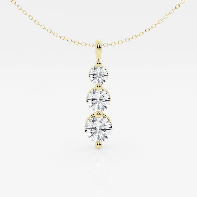 Round Cut Moissanite Diamond Three Stone Fashion Sterling Silver Pendant
