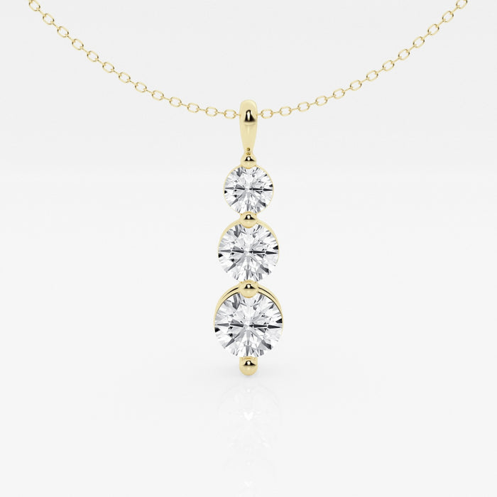 Round Cut Lab Grown Diamond Three Stone Fashion 14k Gold Pendant