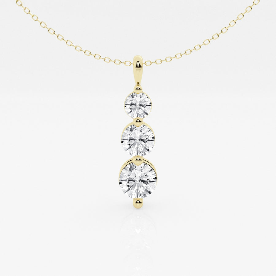 Round Cut Lab Grown Diamond Three Stone Fashion 14k Gold Pendant