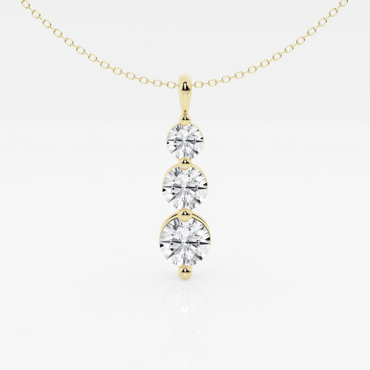 Round Cut Lab Grown Diamond Three Stone Fashion 14k Gold Pendant