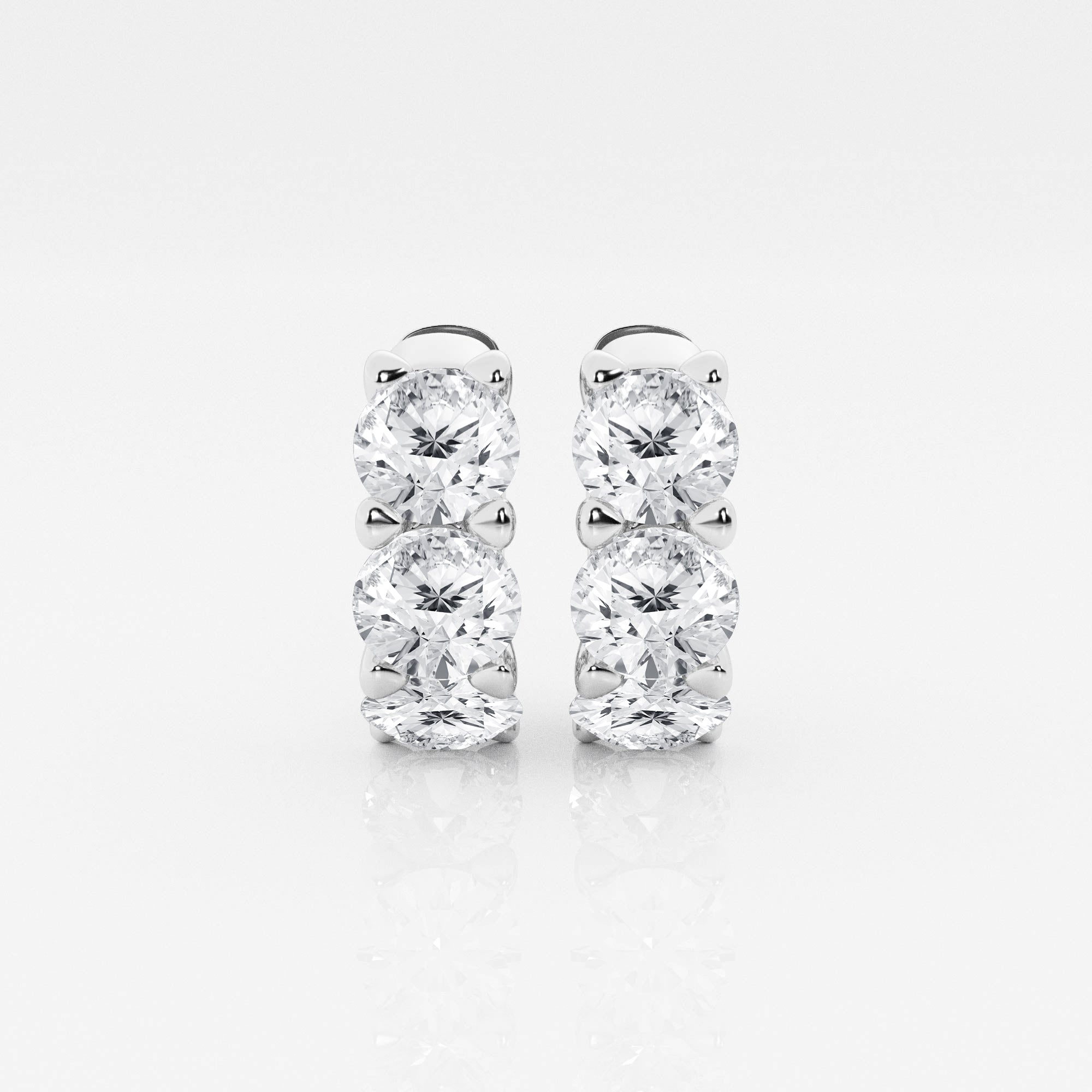 Round Cut Lab Grown Diamond Three Stone Hoop 14k Gold Earrings