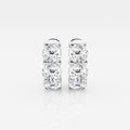 Round Cut Lab Grown Diamond Three Stone Hoop 14k Gold Earrings