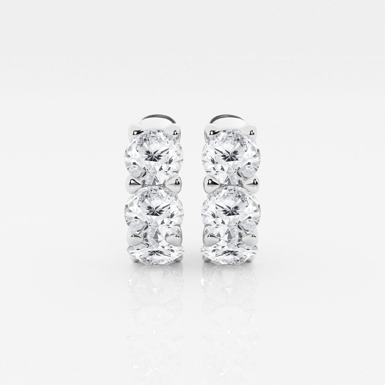 Round Cut Lab Grown Diamond Three Stone Hoop 14k Gold Earrings