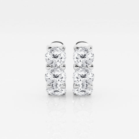 Round Cut Lab Grown Diamond Three Stone Hoop 14k Gold Earrings