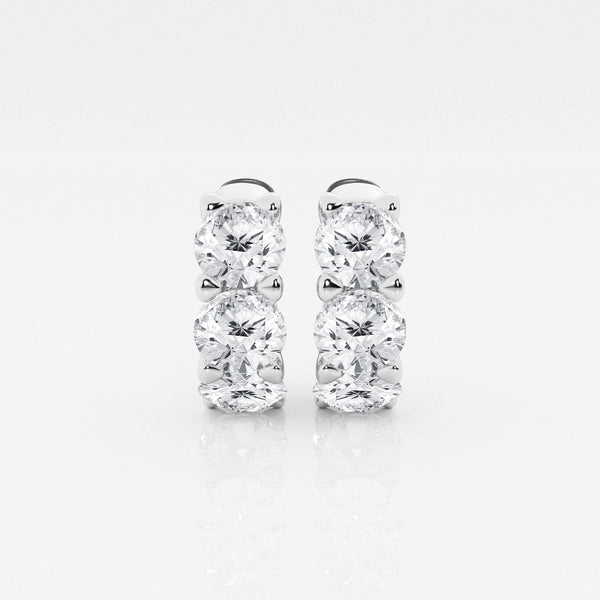 Round Cut Lab Grown Diamond Three Stone Hoop 14k Gold Earrings