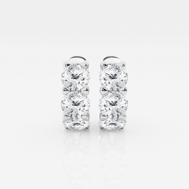 Round Cut Moissanite Diamond Three Stone Hoop Sterling Silver Earrings