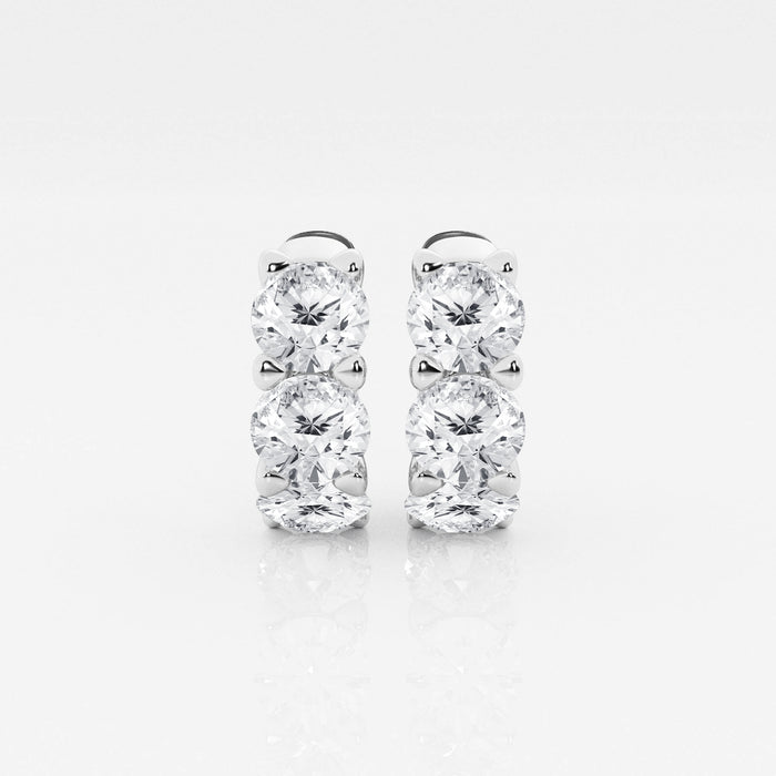 Round Cut Lab Grown Diamond Three Stone Hoop 14k Gold Earrings