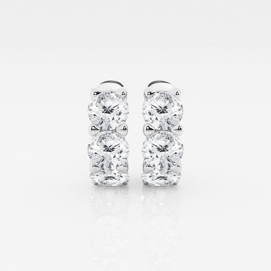 Round Cut Lab Grown Diamond Three Stone Hoop 14k Gold Earrings