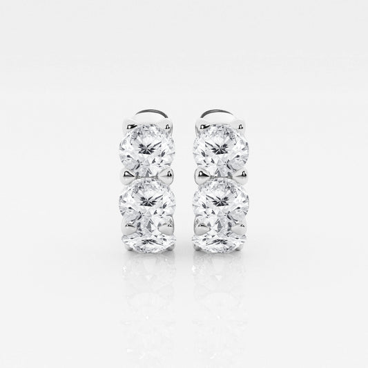 Round Cut Lab Grown Diamond Three Stone Hoop 14k Gold Earrings