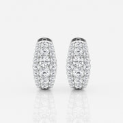 Round Cut Lab Grown Diamond Triple Row Hoop 14k Gold Earrings