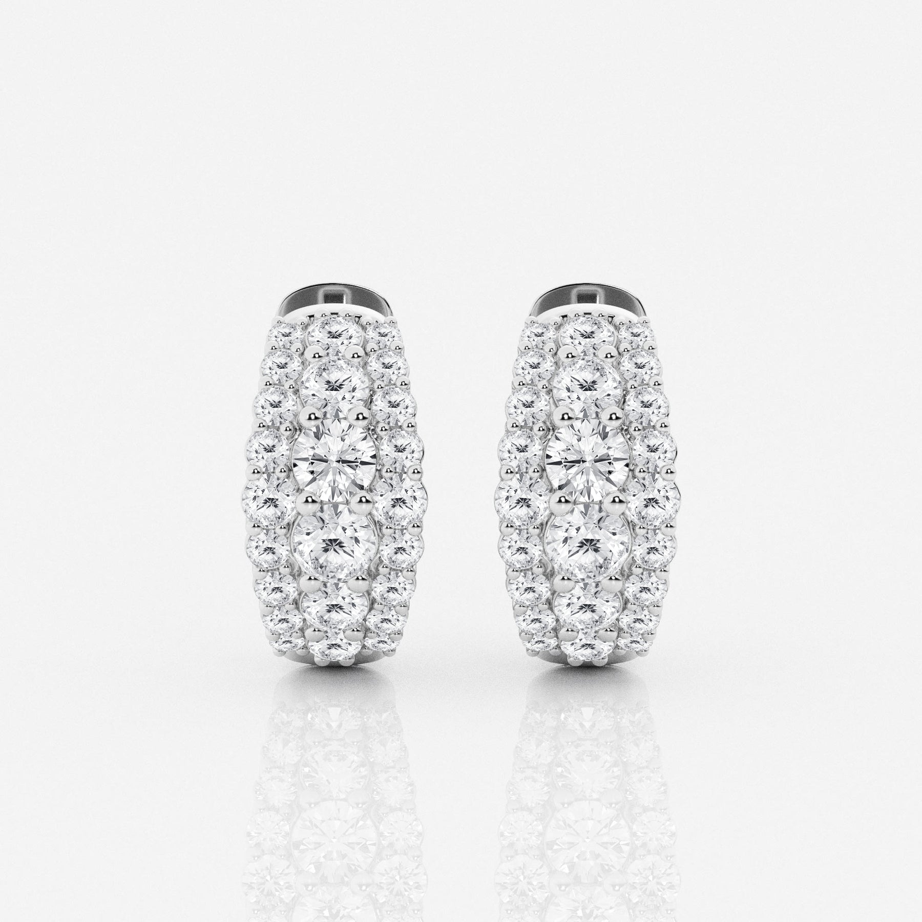 Round Cut Lab Grown Diamond Triple Row Hoop 14k Gold Earrings