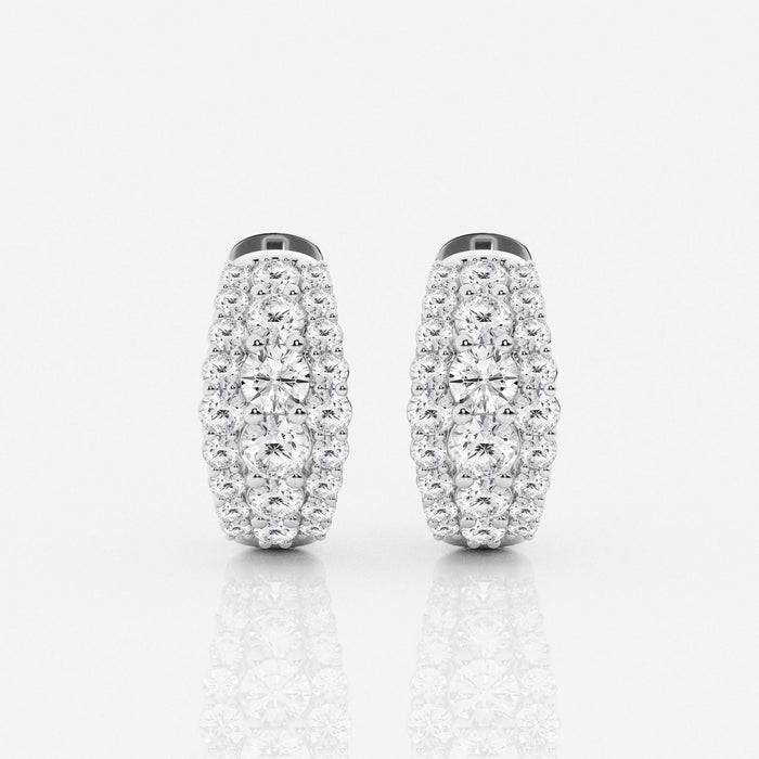 Round Cut Lab Grown Diamond Triple Row Hoop 14k Gold Earrings