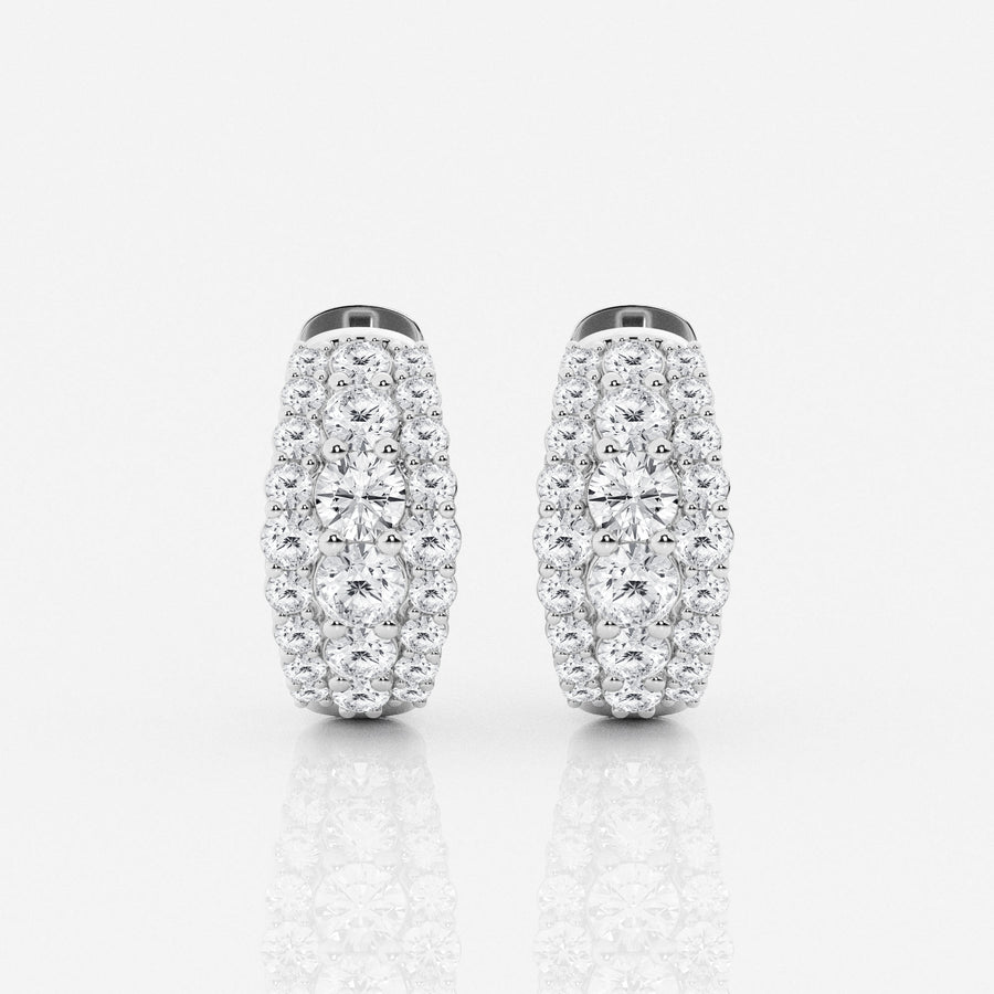 Round Cut Lab Grown Diamond Triple Row Hoop 14k Gold Earrings