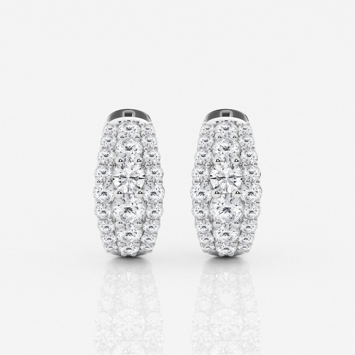 Round Cut Lab Grown Diamond Triple Row Hoop 14k Gold Earrings