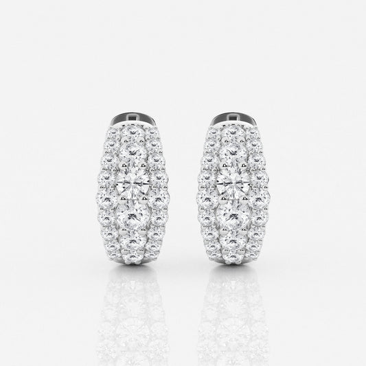 Round Cut Lab Grown Diamond Triple Row Hoop 14k Gold Earrings