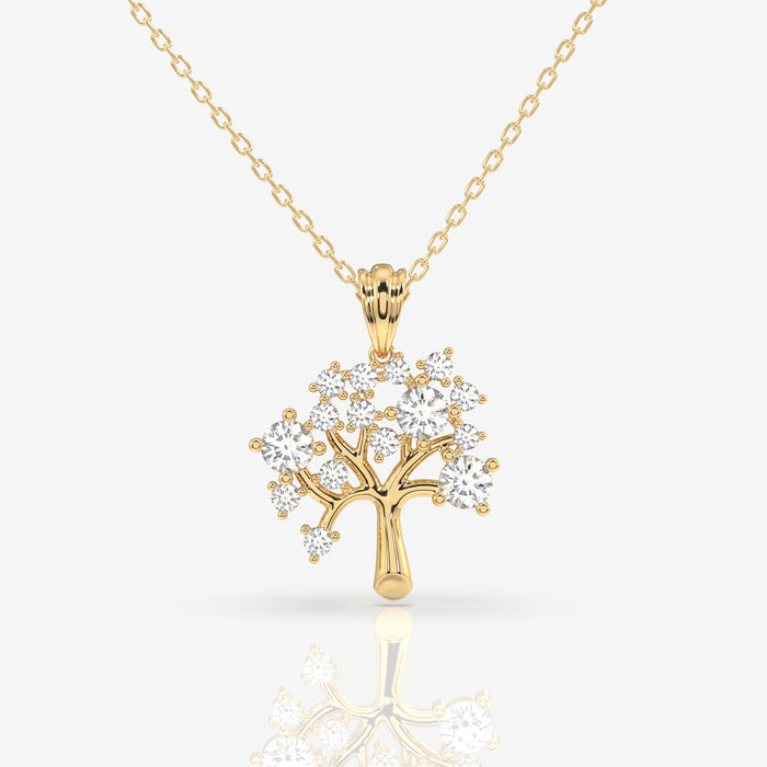 Round Cut Lab Grown Diamond Woodland Glow Fashion 14k Gold Pendant