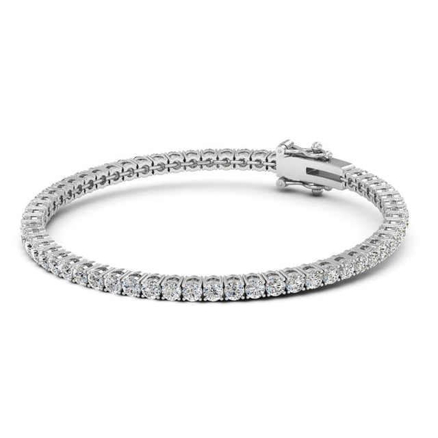 Round Cut Lab Grown Diamond Four-Prong Tennis 14k Gold Bracelet