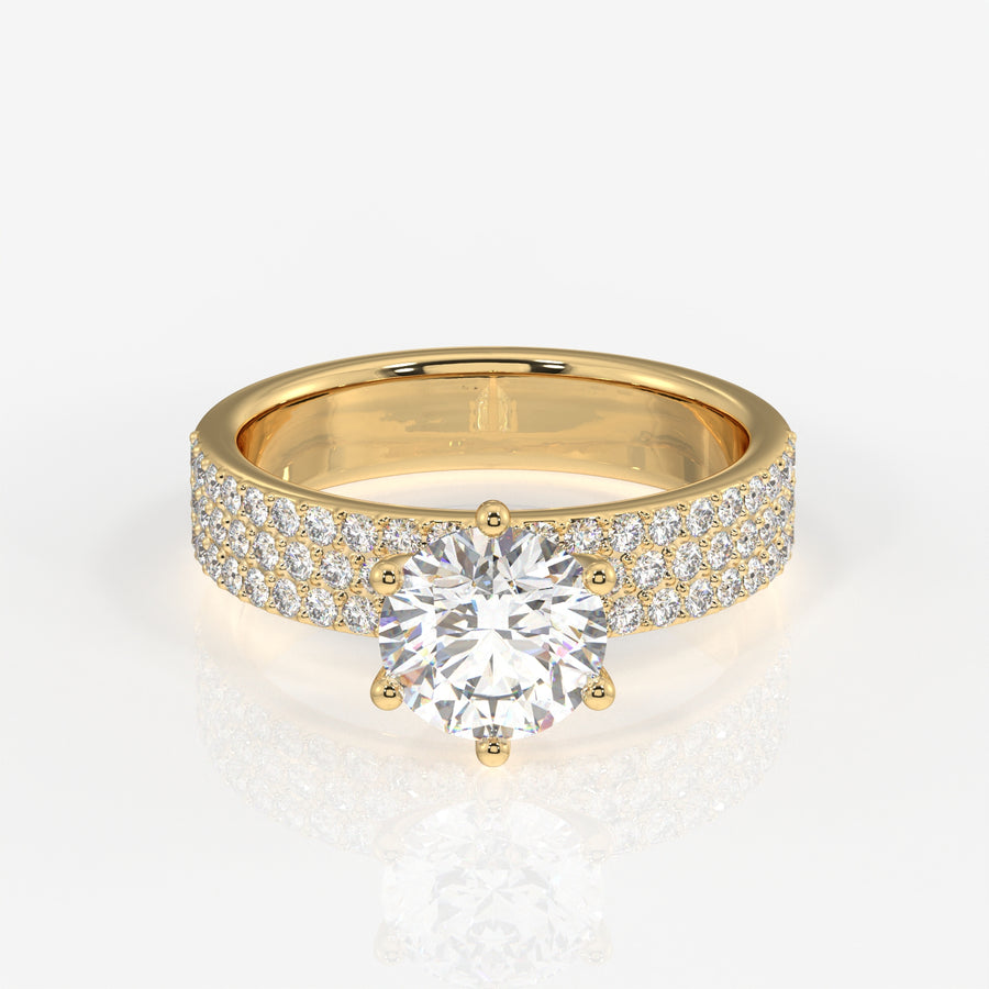 Round Cut Moissanite Diamond Pave Sterling Silver Ring