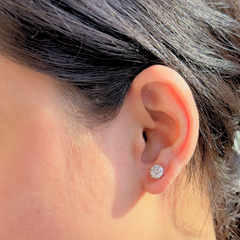 Round Cut Moissanite Diamond Six Prong Stud Sterling Silver Earring