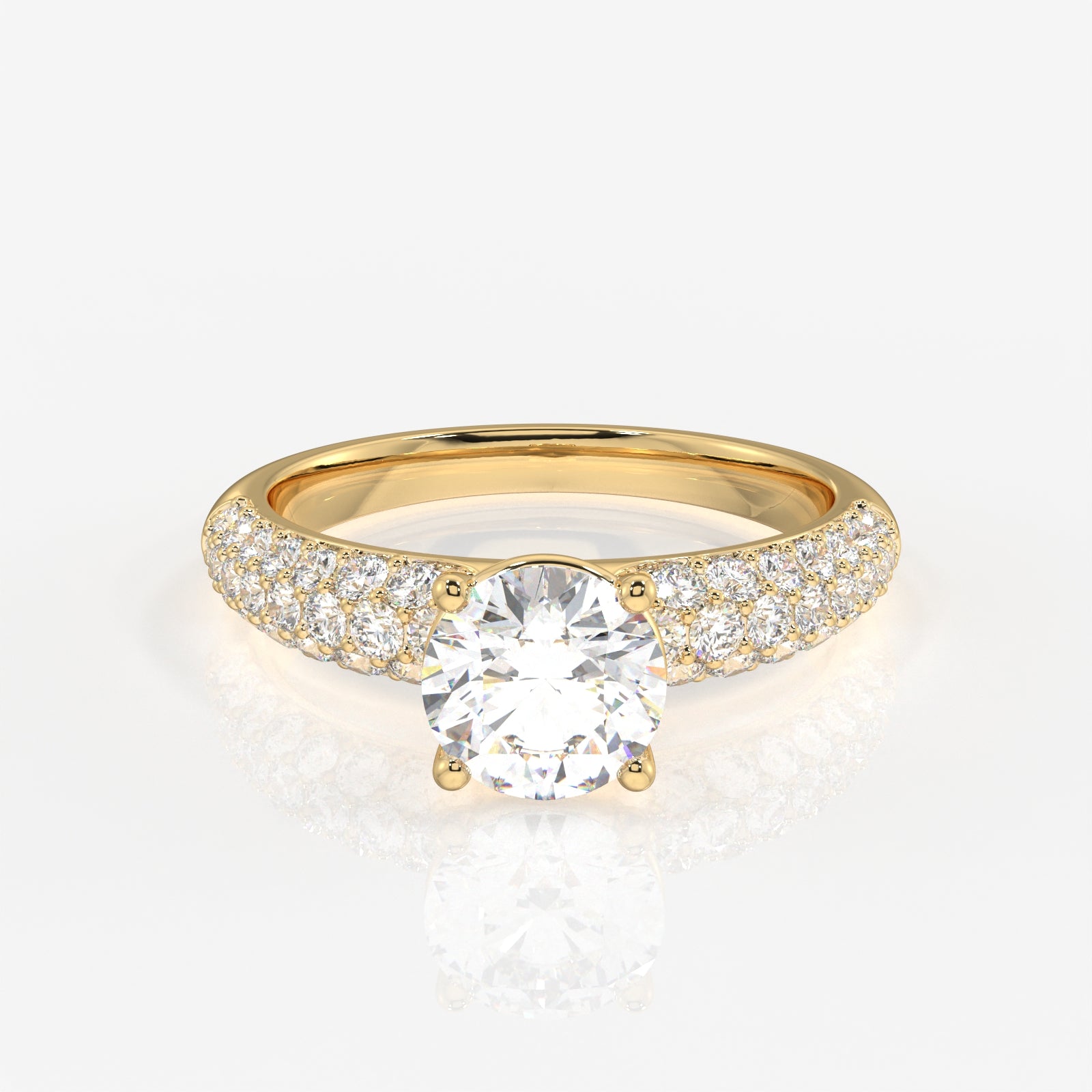 Round Cut Moissanite Diamond Three lane Pave Sterling Silver Ring