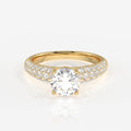 Round Cut Moissanite Diamond Three lane Pave Sterling Silver Ring