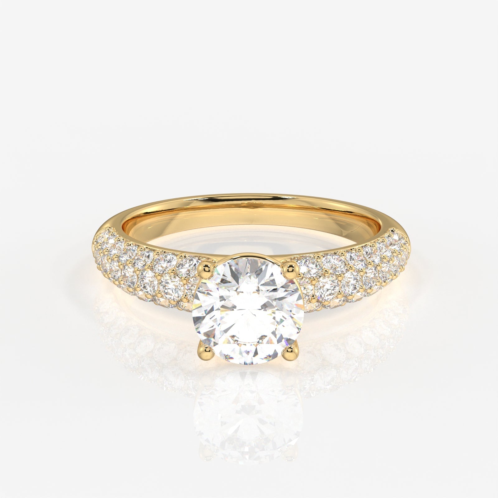 Round Cut Moissanite Diamond Three lane Pave Sterling Silver Ring