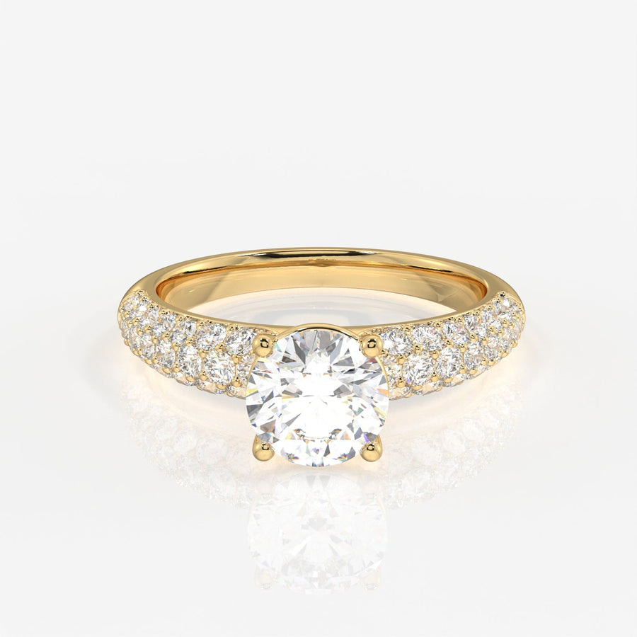 Round Cut Moissanite Diamond Three lane Pave Sterling Silver Ring