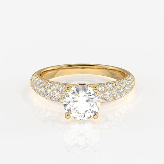 Round Cut Moissanite Diamond Three lane Pave Sterling Silver Ring